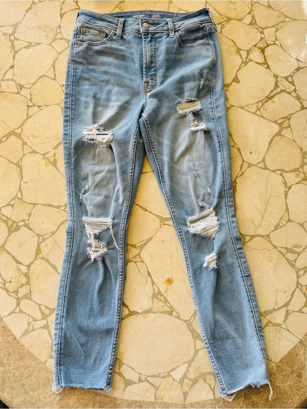 Women's Old Navy Distressed Light Blue Extra High-rise Skinny Jeans Size 8